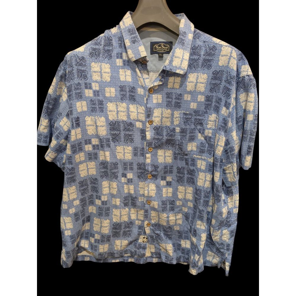 Nat Nast Silk Blend ‎ Button Up XL  Fits Large  short sleeve men's shirt